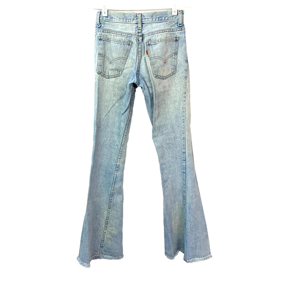 Vintage 70s Levis Flare Bell Bottom Blue Fringe Jeans Orange Tab Size 26 x 34 - Picture 11 of 12